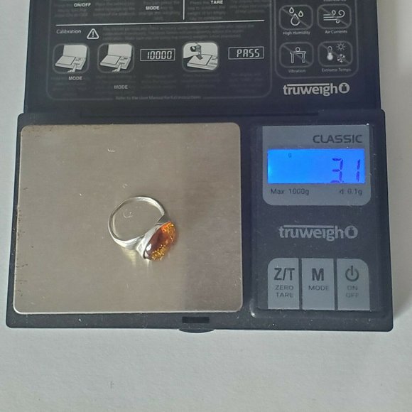 Vtg Sterling Silver SOLD Cognac Honey Amber Ring - Picture 11 of 11